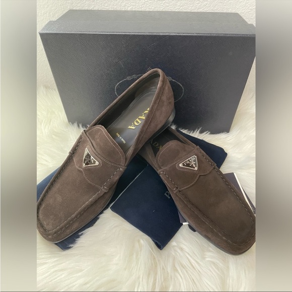 PRADA Men's Mocassini Triangle Logo Suede Loafers - Picture 2 of 8